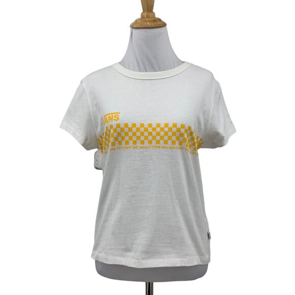 Vans Tee Shirt Womens S White/Yellow Baby Checkerboard Cotton Graphic Crew Neck - Picture 3 of 16